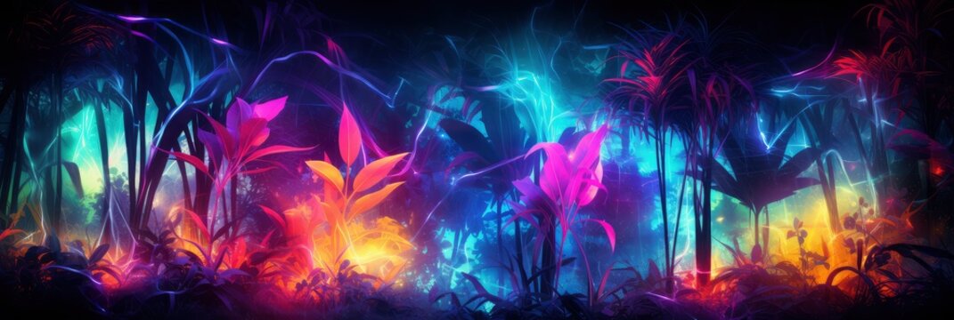 An Electric Neon Jungle With Vibrant Abstract, Background Image, Background For Banner, HD