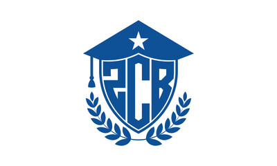 ZCB three letter iconic academic logo design vector template. monogram, abstract, school, college, university, graduation cap symbol logo, shield, model, institute, educational, coaching canter, tech