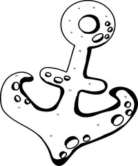 Hand drawn anchor, black lines, doodle ink style.