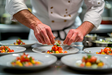 Obraz na płótnie Canvas Chef Preparing Various Plates of Food