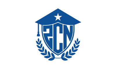 ZCN three letter iconic academic logo design vector template. monogram, abstract, school, college, university, graduation cap symbol logo, shield, model, institute, educational, coaching canter, tech