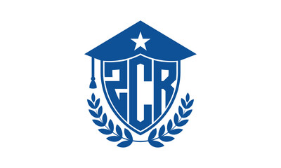 ZCR three letter iconic academic logo design vector template. monogram, abstract, school, college, university, graduation cap symbol logo, shield, model, institute, educational, coaching canter, tech