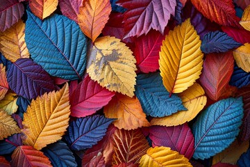Autumn leaves in a background pattern. Natural various colour leaves in the fall, seasonal golden...