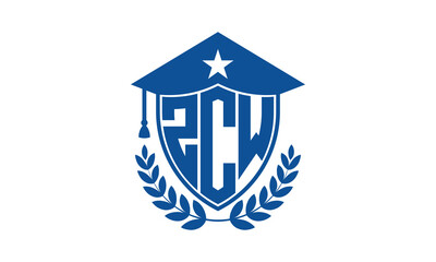 ZCW three letter iconic academic logo design vector template. monogram, abstract, school, college, university, graduation cap symbol logo, shield, model, institute, educational, coaching canter, tech