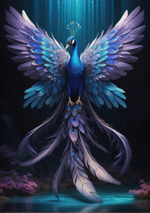 This fantastic creature has wings of sheer luxury, reminiscent of a peacock, Each feather is a canvas of vibrant colors, capturing the essence of a kaleidoscope