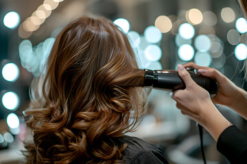 Woman Getting Hair Blown Dry in Salon