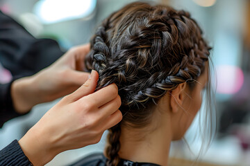 Naklejka premium Trendy Hairstyling at a Modern Hair Salon