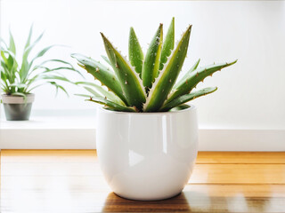 Modern Elegance: Aloe Vera Plant in Design Modern Pot on White

