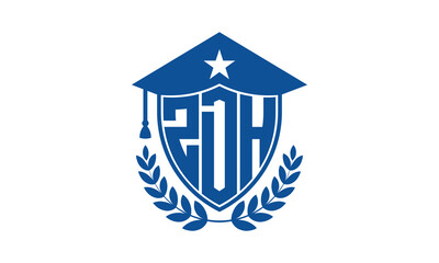 ZDH three letter iconic academic logo design vector template. monogram, abstract, school, college, university, graduation cap symbol logo, shield, model, institute, educational, coaching canter, tech