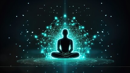 oga lotus pose, icon shaped with white neural connection lines and glowing dots,binary, 