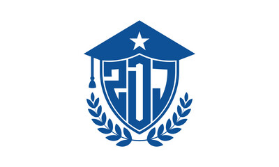 ZDJ three letter iconic academic logo design vector template. monogram, abstract, school, college, university, graduation cap symbol logo, shield, model, institute, educational, coaching canter, tech - obrazy, fototapety, plakaty