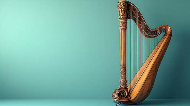 Realistic, simple and minimal Harp on solid color background