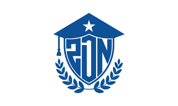 ZDN three letter iconic academic logo design vector template. monogram, abstract, school, college, university, graduation cap symbol logo, shield, model, institute, educational, coaching canter, tech