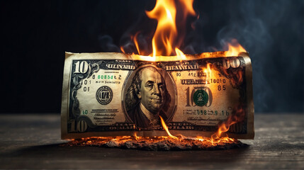 A burning bill of American dollars - obrazy, fototapety, plakaty