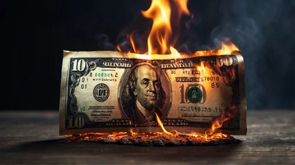 Fotobehang A burning bill of American dollars © Svetlana