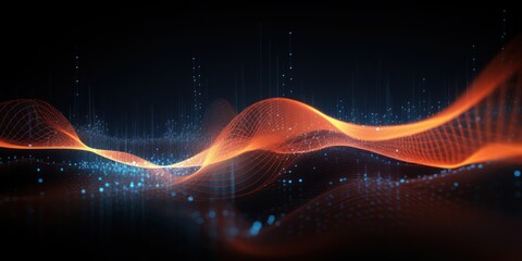 Wave of musical sounds. Abstract background with interweaving of dots and lines. 3D rendering - obrazy, fototapety, plakaty