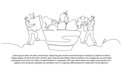 Healthy lifestyle together one continuous line design. Single line decorative element drawn on white background.