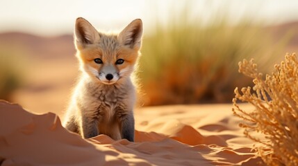 Charming little fluffy desert fox Fenech in the Sahara Desert - obrazy, fototapety, plakaty