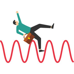 uncertainty or change in business and stock market due to crisis concept, financial investment volatility, businessman investors fall on uncertainty, profit graph arrows up and down.