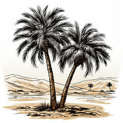 Desert Oasis with Palm Trees Illustration

