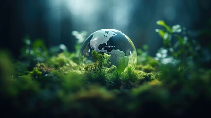 The earth is wrapped in a green film, Front view, soft focus photography, artistic maidism,