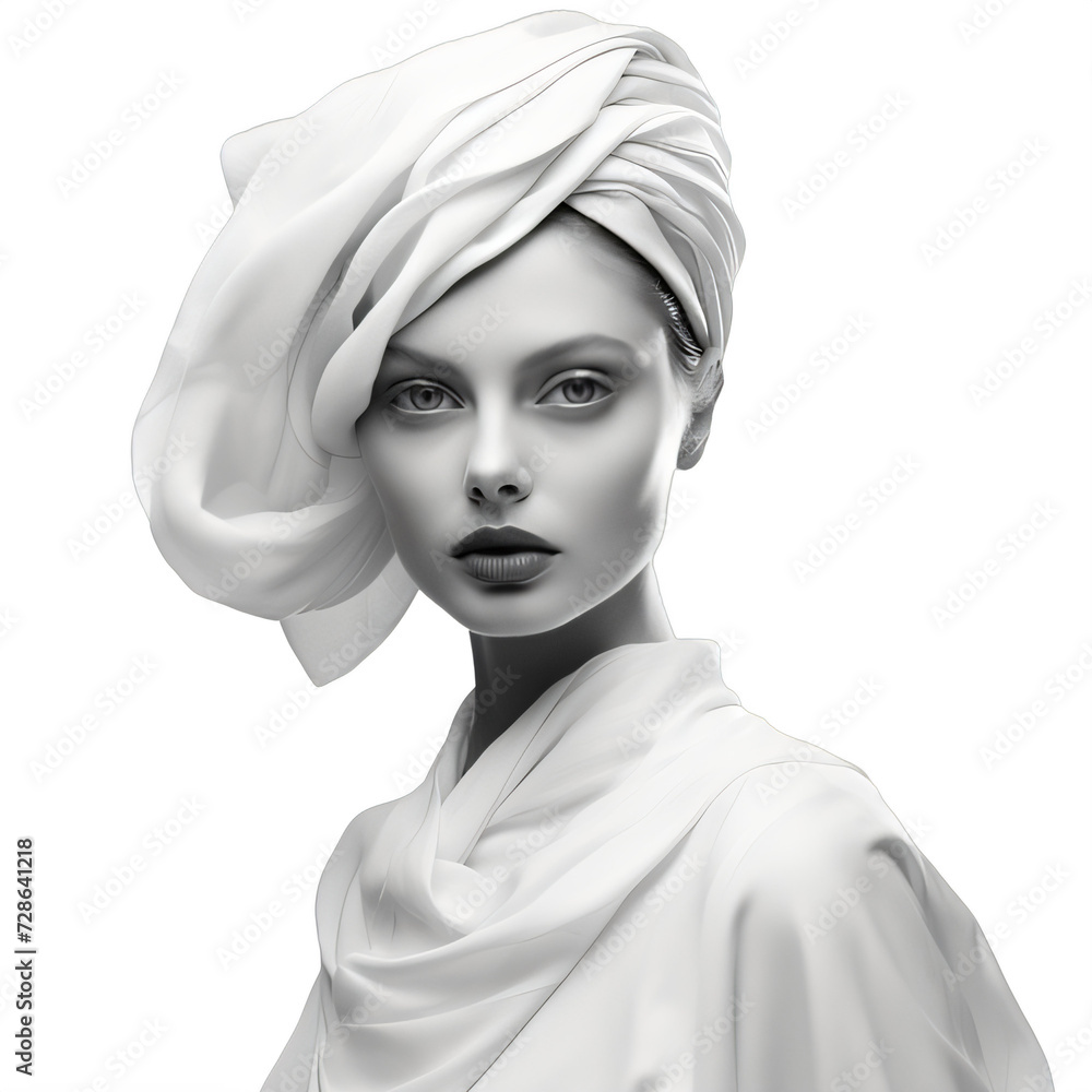 Poster black and white photo of a white woman wearing a turban on a transparent background png isolated