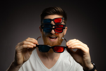 funny bearded man with anaglyph glasses