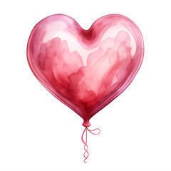 watercolor pink heart-shaped balloon on a transparent background png isolated
