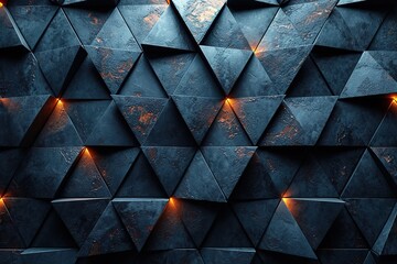 Futuristic, High Tech, dark background, with a triangular block structure. Wall texture with a 3D...