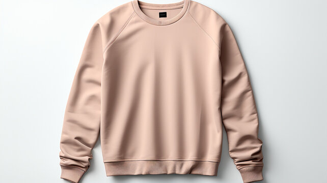 una imagen en la que aparece una sudadera de cuello redondo de color arena real tumbada y perfectamente doblada sobre un fondo blanco limpio.