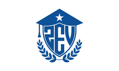 ZEV three letter iconic academic logo design vector template. monogram, abstract, school, college, university, graduation cap symbol logo, shield, model, institute, educational, coaching canter, tech