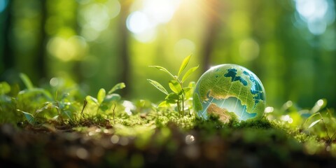 World environment and earth day concept green globe in eco friendly environment