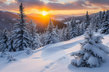 Fototapeta na wymiar Enchanting Winter Twilight: A Fantastic Evening Landscape