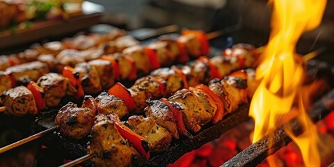 Turkey kebab on the grill, skewers, Turkish restaurant, dinner, Turkey's food culture, Generative AI