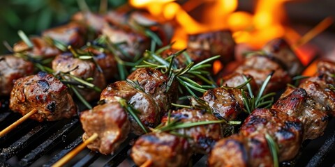 Arrosticini: Italian lamb kebabs with rosemary and spices cooked over a brazier, Generative AI