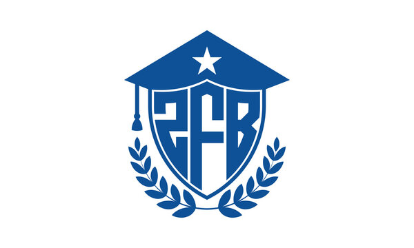 ZFB three letter iconic academic logo design vector template. monogram, abstract, school, college, university, graduation cap symbol logo, shield, model, institute, educational, coaching canter, tech