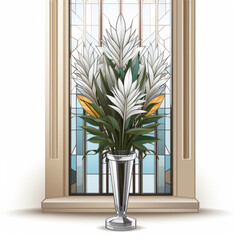 Elegant Bird of Paradise Plant in Silver Vase by Window

