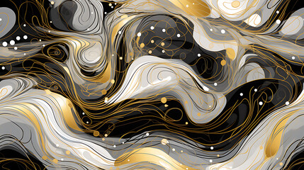 abstract art in rich Black, silver and gold colors - Seamless tile. Endless and repeat print.