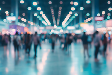 Dynamic Blur: People in Exhibition Hall at Trade Show Expo - obrazy, fototapety, plakaty