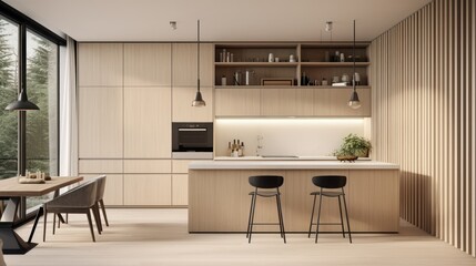 The kitchen is located in a rectangular room measuring 5 meters in length and 3 meters in width. 