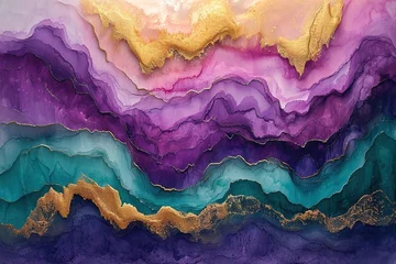 Foto op Canvas Currents of translucent hues, snaking metallic swirls, and foamy sprays of color shape the landscape of these free-flowing textures. © Dipankar