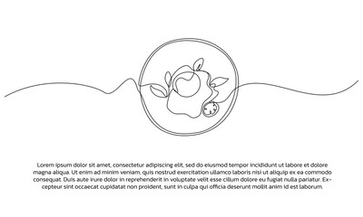 One continuous line design of egg and vegetable dish. Single line decorative element drawn on white background.