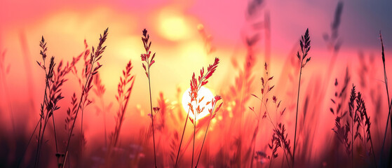 nature, summer, sunlight, sunset, sun, plant, grass.