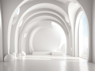 Modern Gallery Splendor: Bright White Concrete Gallery Interior with Mock Exhibits

