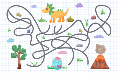 Gome for children find way witn dinosaur. Vector illustration © Yulia Zelinskaya