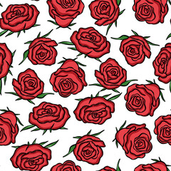 Seamless pattern with red rose flower in sketch style