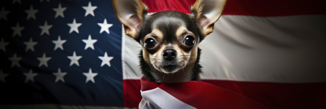 Funny Chihuahua Dog Holding American Flag, Background Image, Background For Banner, HD