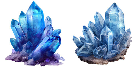 Blue Crystal Gemstone Set Isolated on Transparent or White Background, PNG - obrazy, fototapety, plakaty