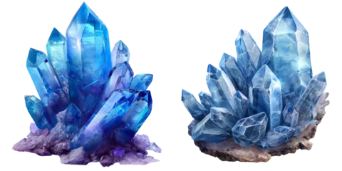 Poster Blue Crystal Gemstone Set Isolated on Transparent or White Background, PNG © Custom Media