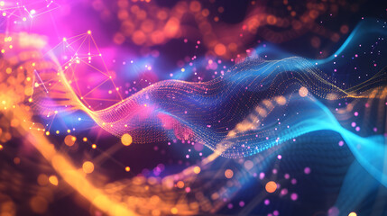 Digital Symphony: Colorful 3D Illustration of Neural Network in Big Data